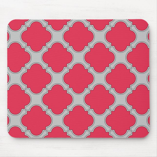 Tapis De Souris Quatrefoil rouge et gris (Devant)