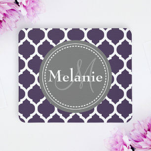 Tapis De Souris Quatrefoil violet et gris monogramme