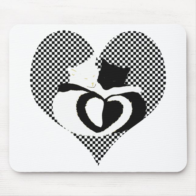 Tapis De Souris Queues CAT - amour noir blanc (Devant)