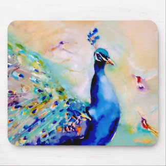 Tapis De Souris "Qui est le plus joli ?" Paon et colibris