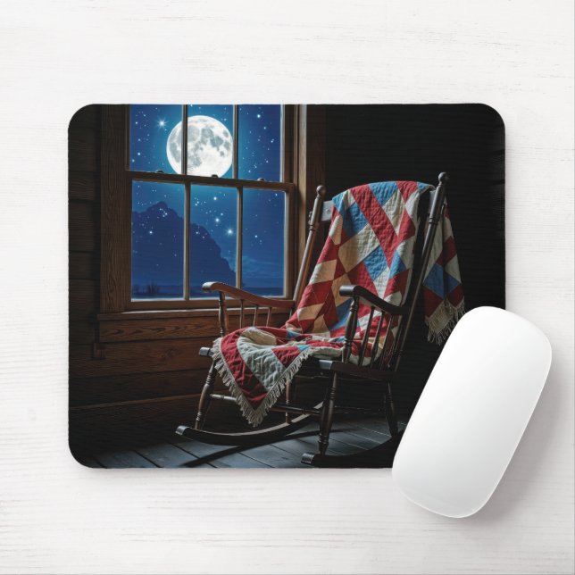 Tapis De Souris Quilt On a Rocking Chair In Moonlight (Avec souris)