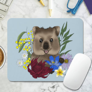 Tapis De Souris Quokka Happy Australie Florale Bleu
