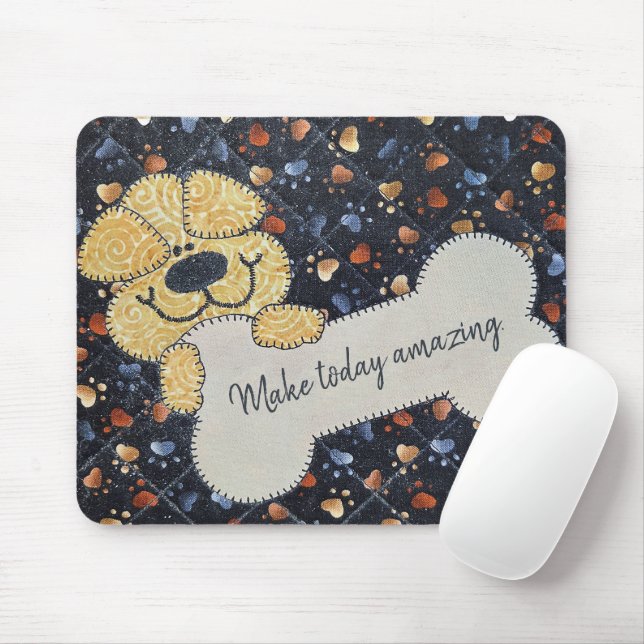 Tapis De Souris Quote Quilt Dog With Bone (Avec souris)