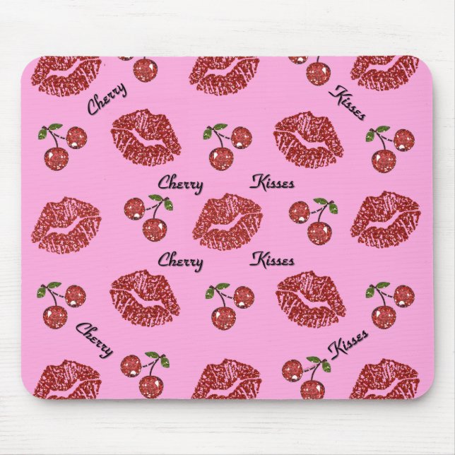 Tapis De Souris RAB Rockabilly Baisers de Cerise sur Rose (Devant)