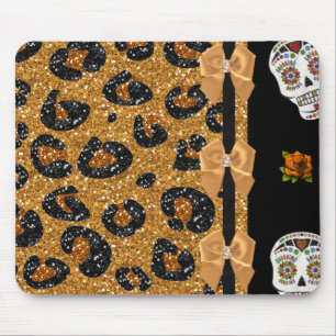 Tapis De Souris RAB Rockabilly Gold Leopard Print Sugar Skulls