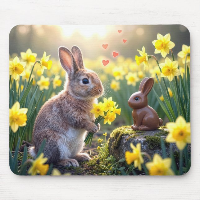 Tapis De Souris Rabbit With Daffodils for Chocolate Easter Bunny (Devant)