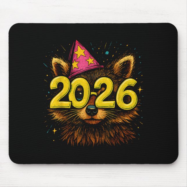 Tapis De Souris Raccoon 2026 Party Gles Funny New Year Celebration (Devant)