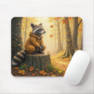 Tapis De Souris Raccoon assis sur une tige d'arbre