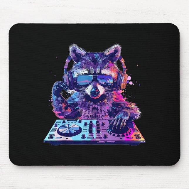 Tapis De Souris Raccoon Dj Edm Techno House Music Funny Animal Lov (Devant)