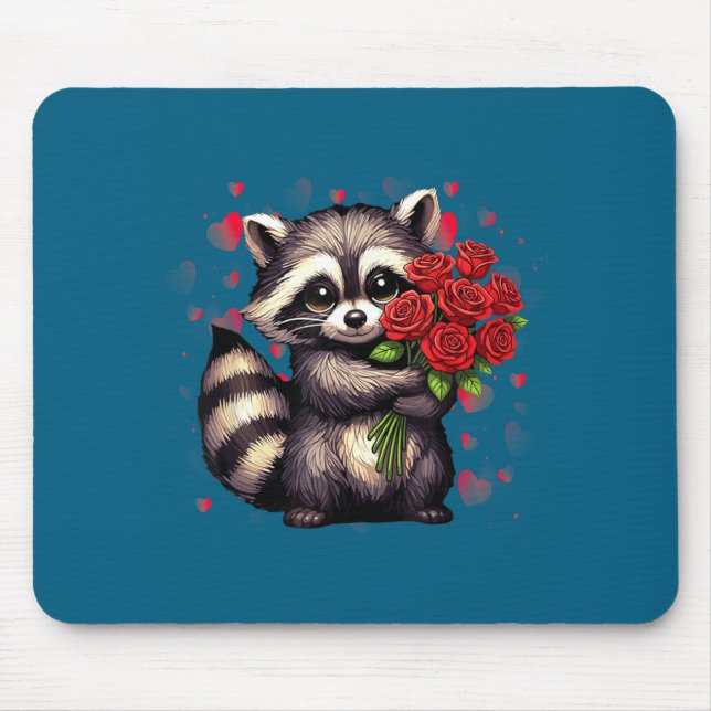 Tapis De Souris Raccoon Holding Red Rose Cute Raccoon Valentine An (Devant)