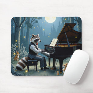Tapis De Souris Raccoon Jouer un grand piano dans la forêt