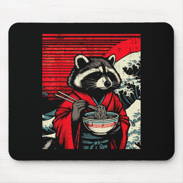 Tapis De Souris Raccoon Kimono Eating Ramen Japanese Food Art Men  (Devant)