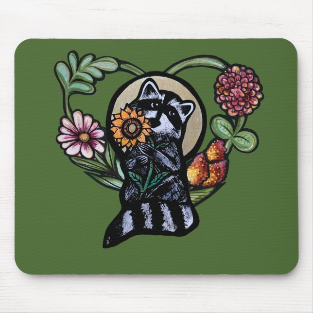 Tapis De Souris Raccoon Nature amateurs de tournesol art (Devant)