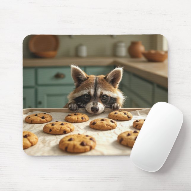 Tapis De Souris Raccoon Regardant Les Cookies De Chip De Chocolat (Avec souris)