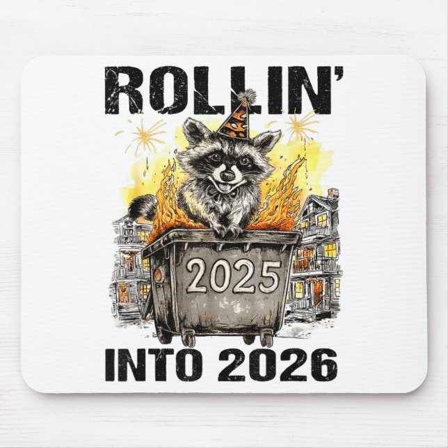 Tapis De Souris Raccoon Rolling Into 2026 Happy New Year 2026 Funn (Devant)