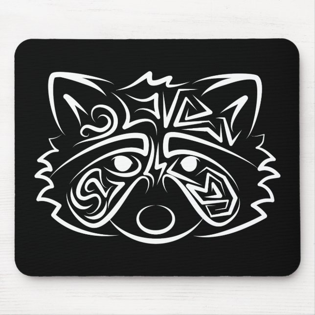 Tapis De Souris Raccoon tribal noir et blanc (Devant)