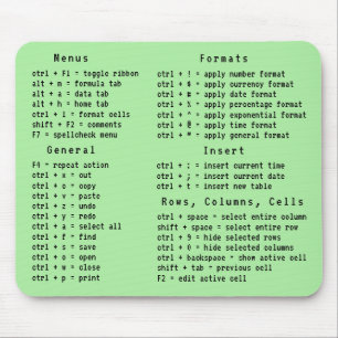 Tapis De Souris Raccourci vert clavier Office Feuille de calcul