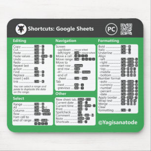 Tapis De Souris Raccourcis clavier de Google Sheets pour PC Mouse