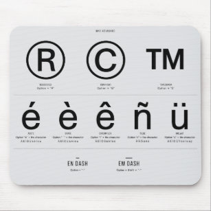Tapis De Souris Raccourcis de caractères spéciaux MAC Pad souris