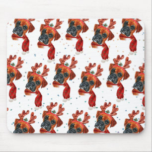 Tapis De Souris Race de Boxer Aquarelle Motif de chien Étoiles Noë