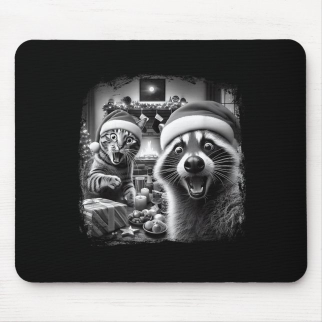 Tapis De Souris Racoon Santa Funny Cat Taking Selfie Christmas Xma (Devant)