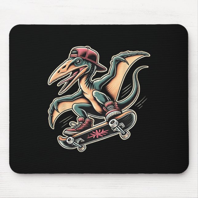 Tapis De Souris Radical Skateboarding Pterodactyl Dinosaur Cartoon (Devant)
