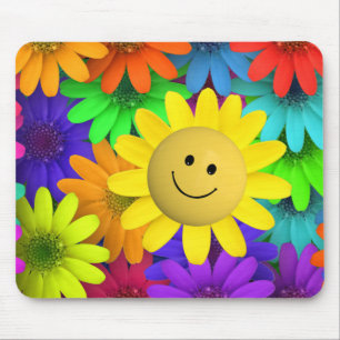 Tapis De Souris Rainbow Colored Happy Face Flowers