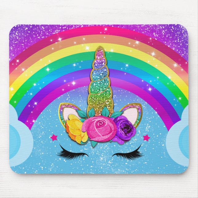 Tapis De Souris Rainbow Sparkle Glittery Unicorn Horn (Devant)