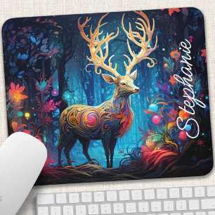 Tapis De Souris Rainbow Swirl Forest Deer Personnalisé