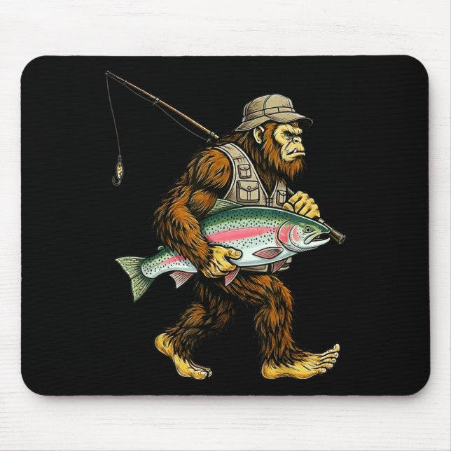 Tapis De Souris Rainbow Trout Bigfoot Fisherman River Fishing Sasq (Devant)