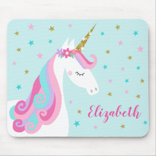 Tapis De Souris Rainbow Unicorn Parties scintillant magique Aqua