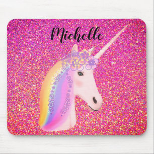 Tapis De Souris Rainbow Unicorn rose Parties scintillant étincelle
