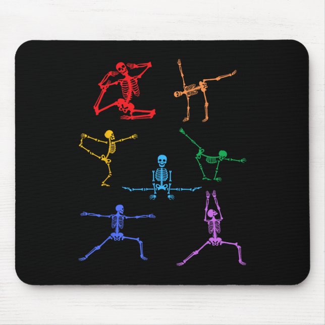 Tapis De Souris Rainbow Yoga Skeleton Exercice Bone Halloween Part (Devant)