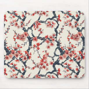 Tapis De Souris Rameaux de fleurs de cerisier corail Ivoire Floral