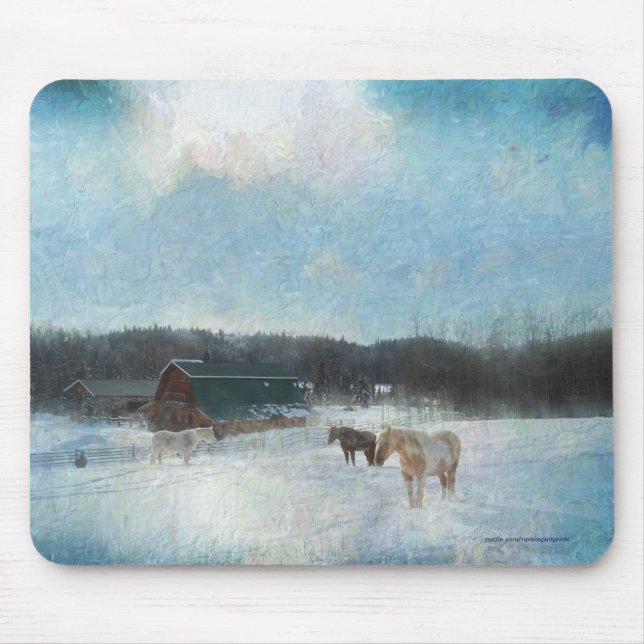 Tapis De Souris Ranch à cheval, granges et peinture à la neige (Devant)
