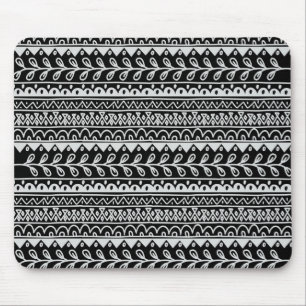 Tapis De Souris Rangées de motifs gribouillés noir et blanc