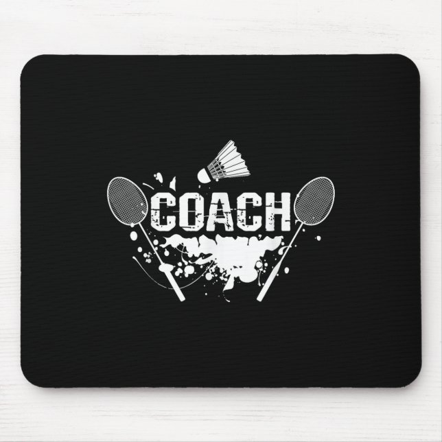 Tapis De Souris Raquette Smash Navette Coach Badminton  (Devant)