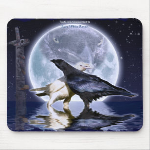Tapis De Souris Rare White Ravens & Moon Wildlife Imaginaire Art