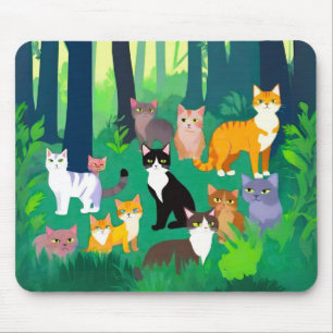 Tapis De Souris Rassemblement de chats dans une clairière de forêt