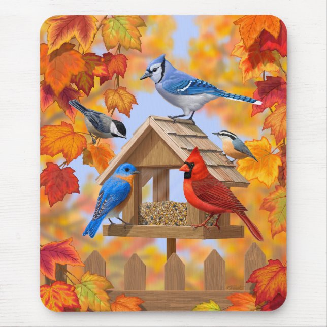 Tapis De Souris Rassemblement d'oiseaux Orange d'automne (Devant)