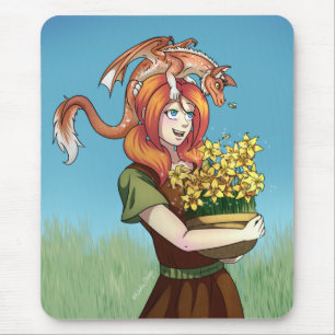 Tapis De Souris Rassembler les fleurs avec un dragon