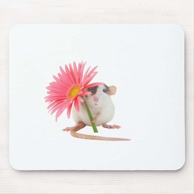 Tapis De Souris Rat avec fleur rose (Devant)
