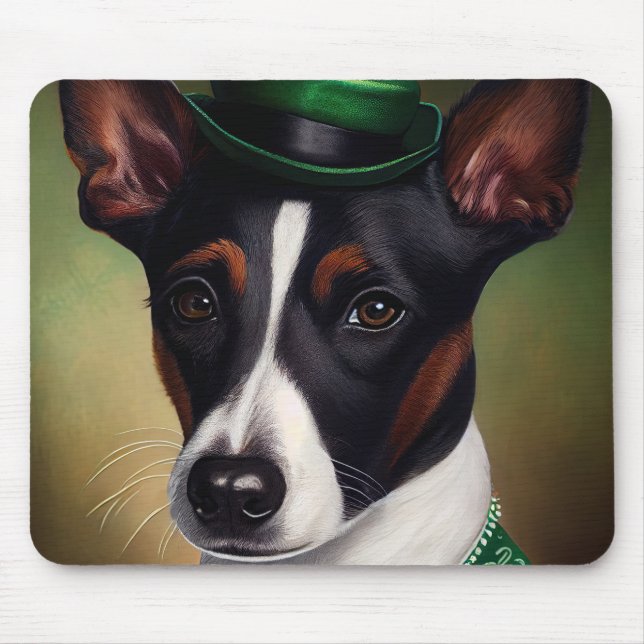 Tapis De Souris Rat Terrier Chien en robe de fête St. Patrick (Devant)