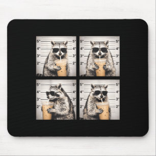 Tapis De Souris Raton laveur buvant du café glacé photo amusante d