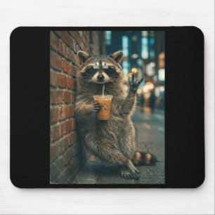 Tapis De Souris Raton laveur buvant du café glacé rock sur mème dr