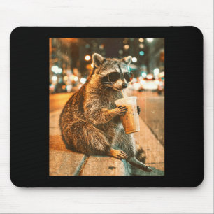 Tapis De Souris Raton laveur buvant du café glacé style vintage
