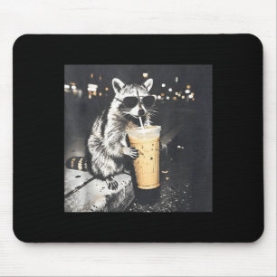 Tapis De Souris Raton laveur buvant un café glacé mème drôle graph