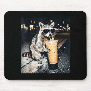 Tapis De Souris Raton laveur drôle buvant du café glacé 