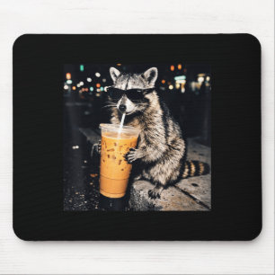 Tapis De Souris Raton laveur drôle et cool buvant du café glacé mè