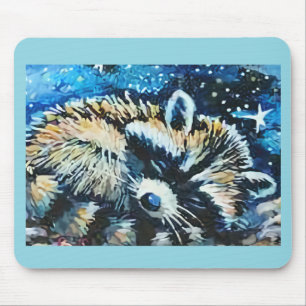Tapis De Souris Raton laveur nuit ciel étoilé